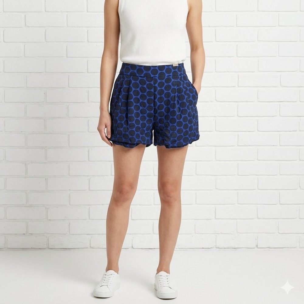 Babaton Silk Shorts Womens 2 Blue Black Polka Dot Pleated High Rise Mini Luxury